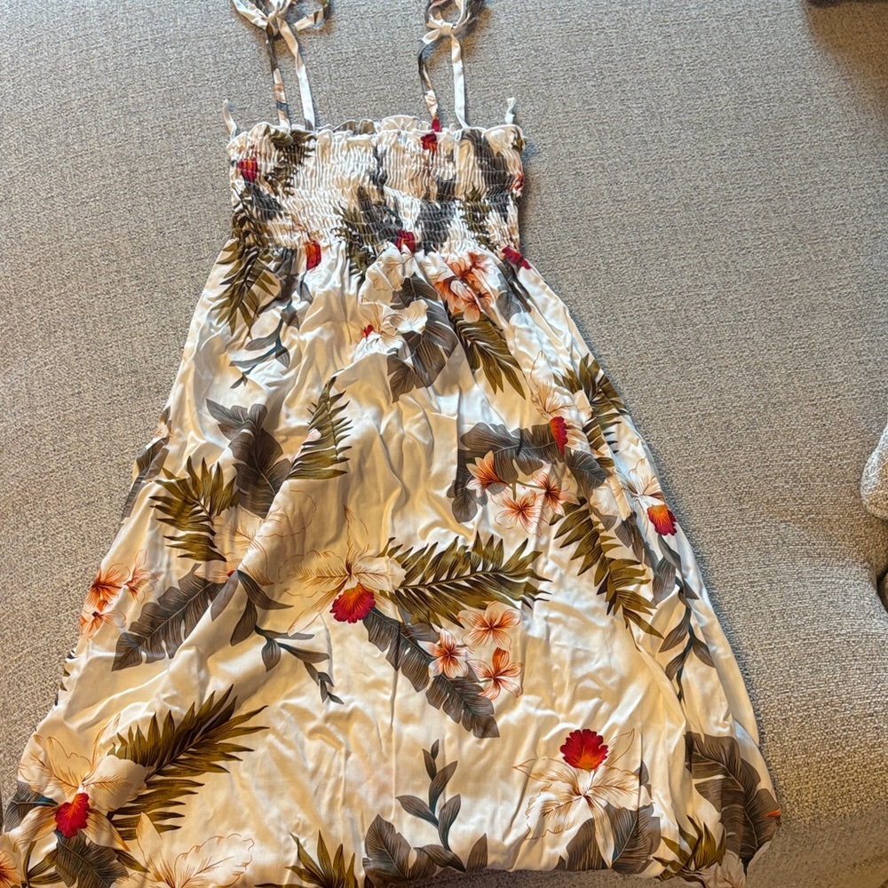 Tropical Floral Smocked Sundress - Cream & Green